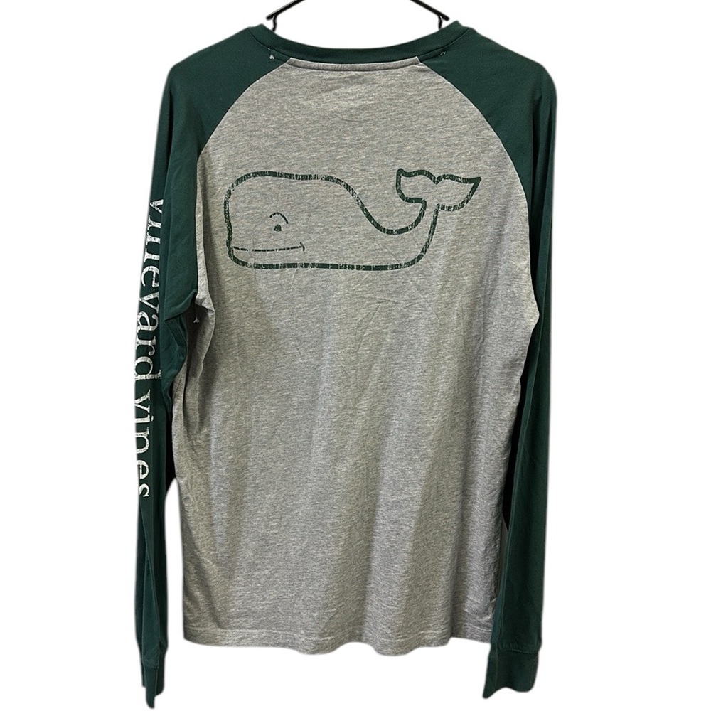 Vineyard Vines ColorBlock Raglan Long Sleeve Pocket Tee Shirt Gray Green Mens S